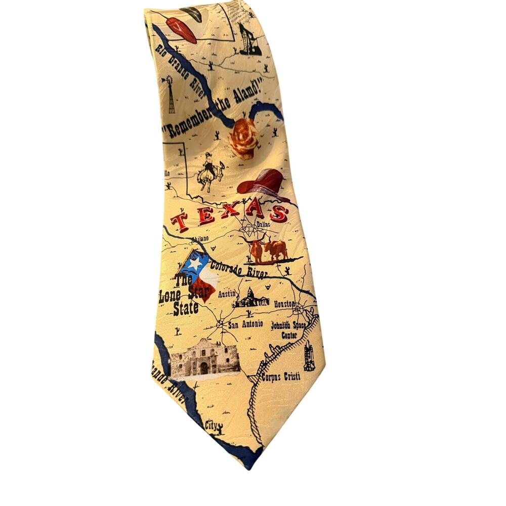 Museum Artifacts Texas Map Novelty Silk Tie Alamo Cowboy Western